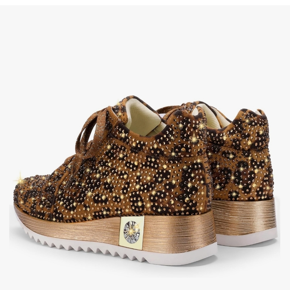 Brown Platform Sneakers with Floral Star Pattern - Picture 3 of 9